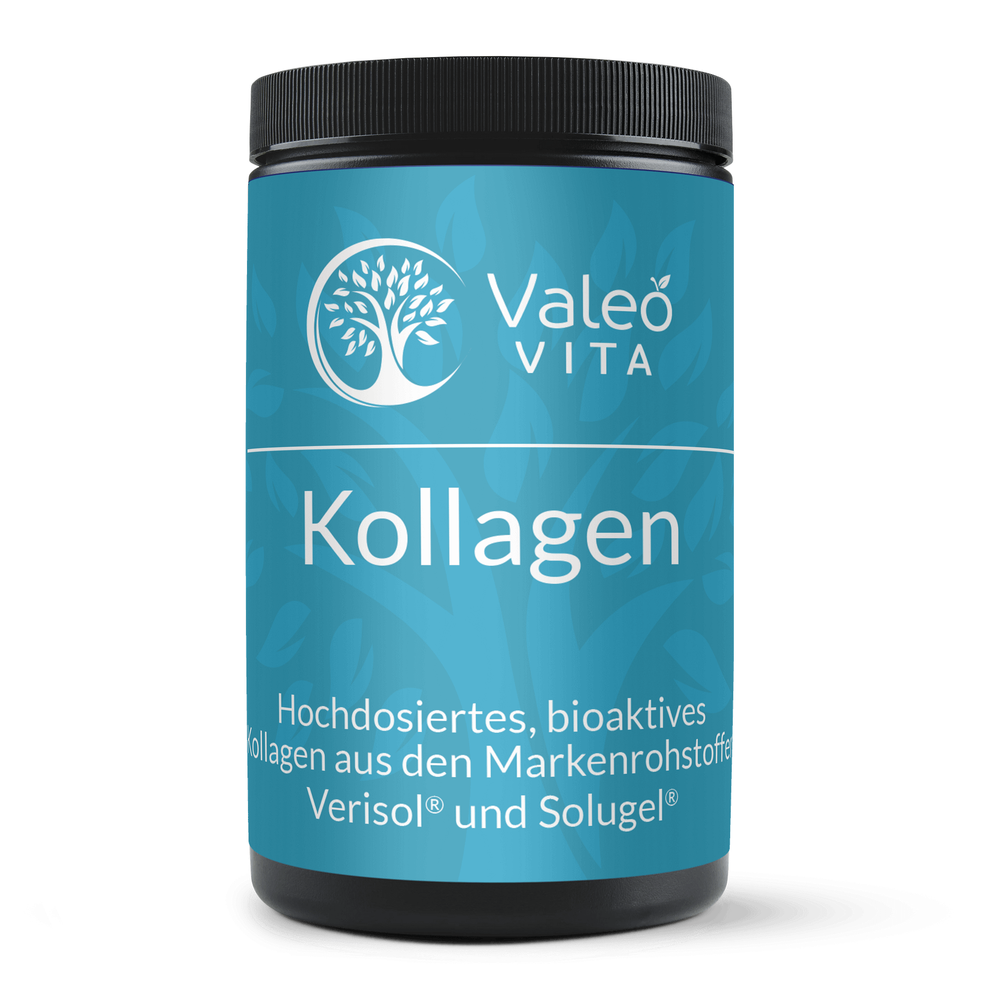 Dose mit Valeo Vita Kollagenpulver aus SOLUGEL und VERISOL B Kollagenpeptiden