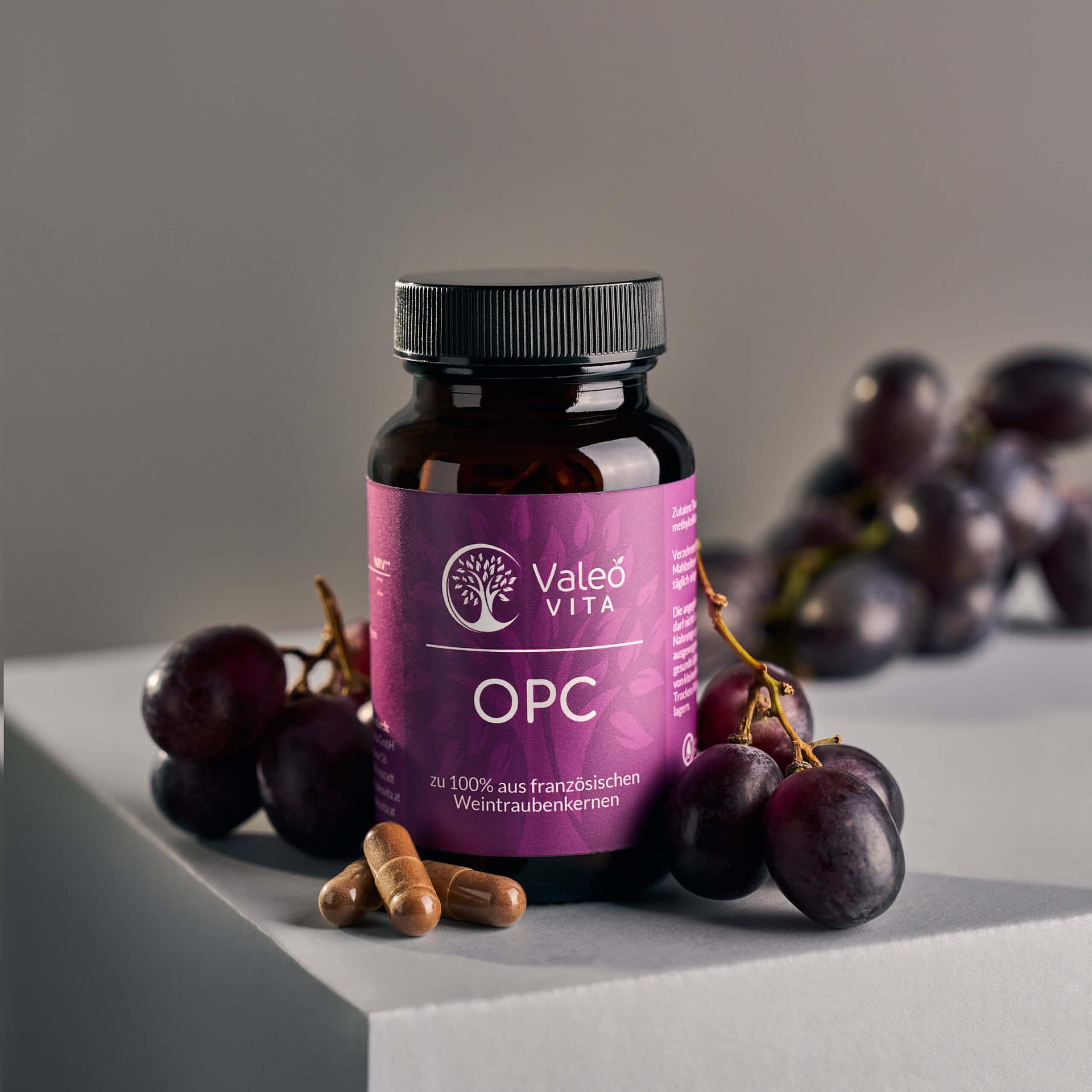 Valeo Vita OPC Kapseln aus französischen Weintraubenkernen, hochwertiges Nahrungsergänzungsmittel mit OPC in Glasdose
