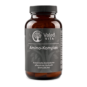 Dose mit Valeo Vita Amino-Komplex Kapseln mit essenziellen Aminosäuren in pflanzlicher Form
